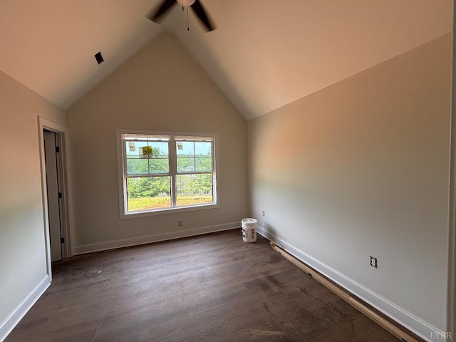 3 Live Oak Dr, Forest, VA 24551 - empty room featuring a ceiling fan, lofted ceiling, and dark wood-style flooring