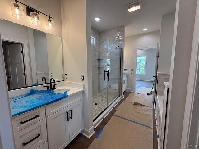 3 Live Oak Dr, Forest, VA 24551 - bathroom with vanity, a shower stall, concrete flooring, and recessed lighting