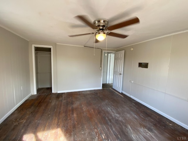 2278 Otey St, Lynchburg, VA 24501 - empty room with wood-type flooring, baseboards, a ceiling fan, and crown molding