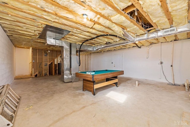 302 Pilot View Rd, Concord, VA 24538 - unfinished basement featuring heating unit and billiards