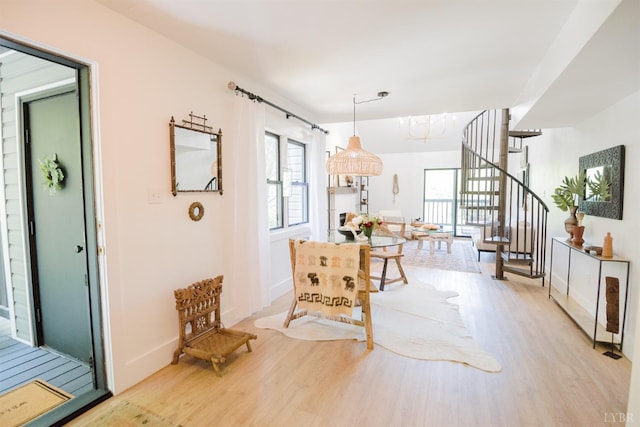 1926 Canterbury Ct Unit 301, Lynchburg, VA 24503 - interior space with stairs, baseboards, a chandelier, and light wood-style floors
