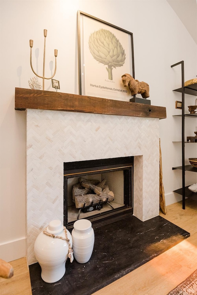 1926 Canterbury Ct Unit 301, Lynchburg, VA 24503 - room details with baseboards, wood finished floors, and a tile fireplace
