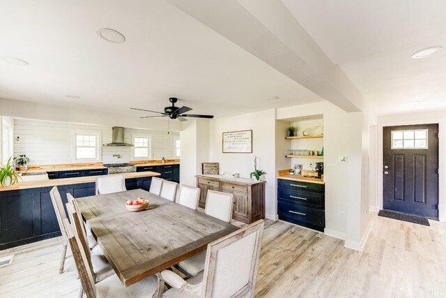 1038 Valencia Dr, Huddleston, VA 24101 - dining area with light wood-type flooring, healthy amount of natural light, recessed lighting, baseboards, and ceiling fan