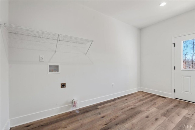 2802 Liberty Chapel Rd, Appomattox, VA 24522 - laundry room with electric dryer hookup, wood finished floors, hookup for a washing machine, baseboards, and recessed lighting