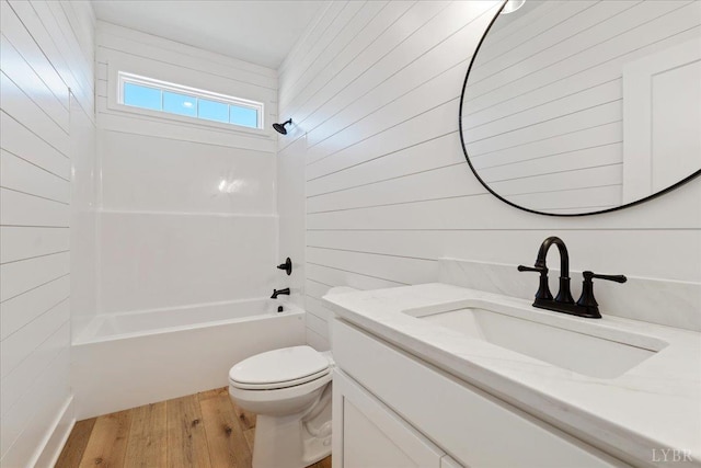 2802 Liberty Chapel Rd, Appomattox, VA 24522 - full bath with vanity, toilet, wood finished floors, shower / tub combination, and wooden walls
