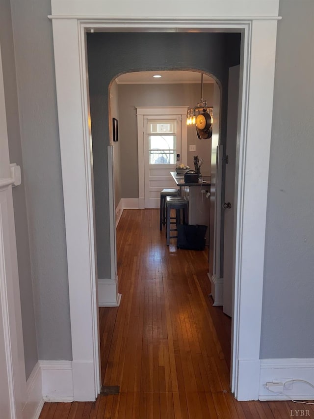 318 Westover Blvd, Lynchburg, VA 24501 - corridor with arched walkways, hardwood / wood-style floors, and baseboards