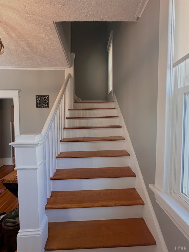 318 Westover Blvd, Lynchburg, VA 24501 - stairs with a textured ceiling and crown molding