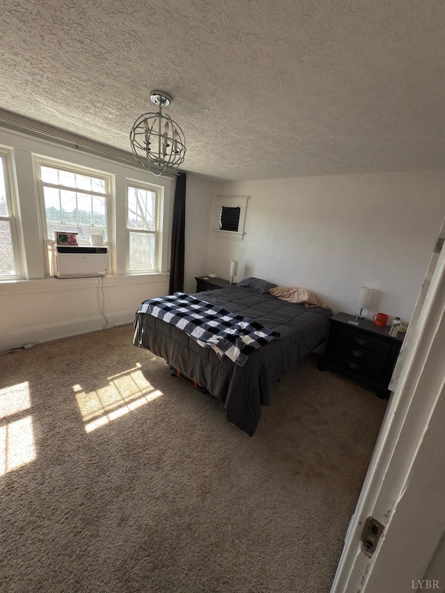 318 Westover Blvd, Lynchburg, VA 24501 - carpeted bedroom with a textured ceiling, a chandelier, and cooling unit