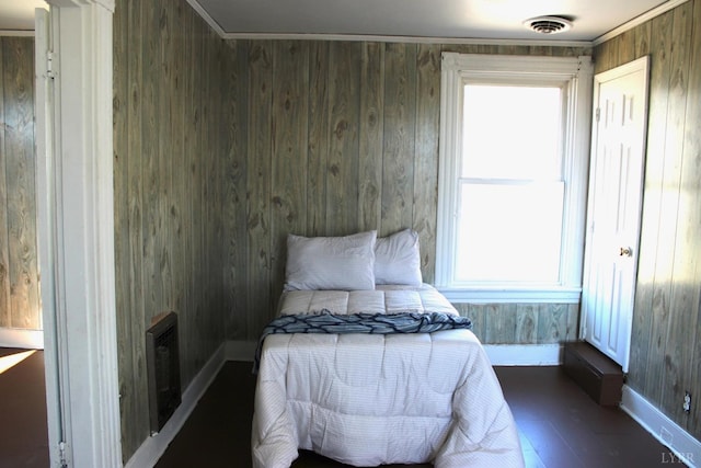 2316 Aragon St, Lynchburg, VA 24501 - bedroom with wooden walls, baseboards, visible vents, and wood finished floors