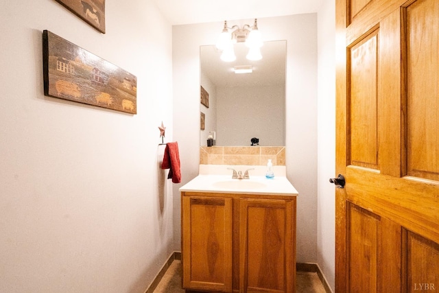 1582 Venturous Trl, Goode, VA 24556 - bathroom featuring vanity, a notable chandelier, and tasteful backsplash