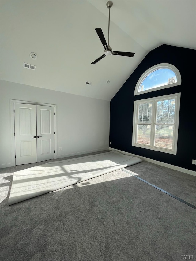 43 Grandset Dr, Forest, VA 24551 - spare room with carpet floors, vaulted ceiling, a ceiling fan, and baseboards