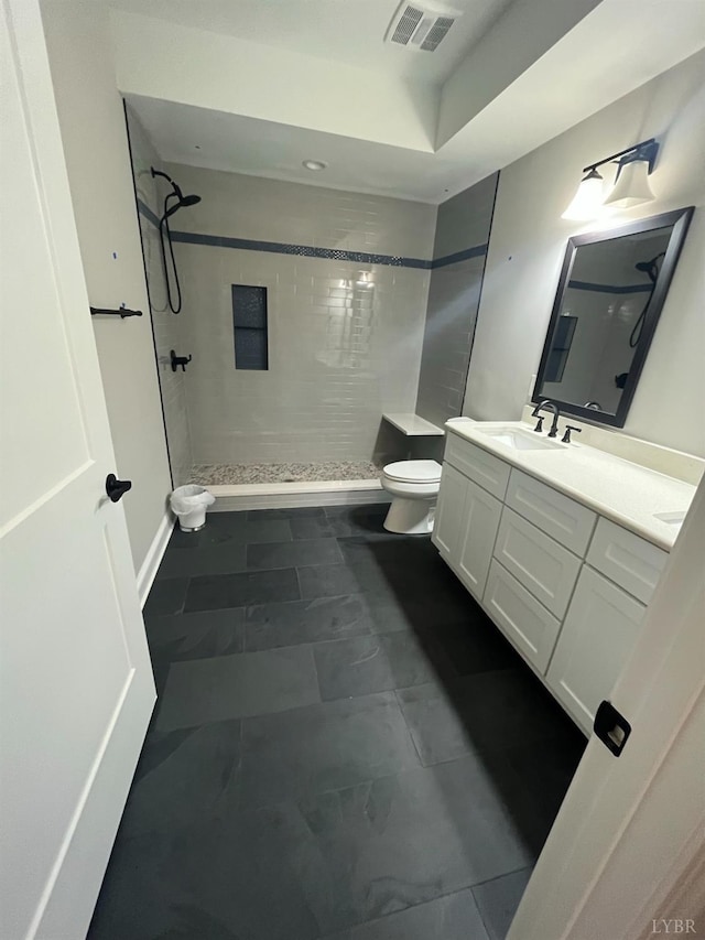 43 Grandset Dr, Forest, VA 24551 - bathroom featuring toilet, a stall shower, vanity, and baseboards