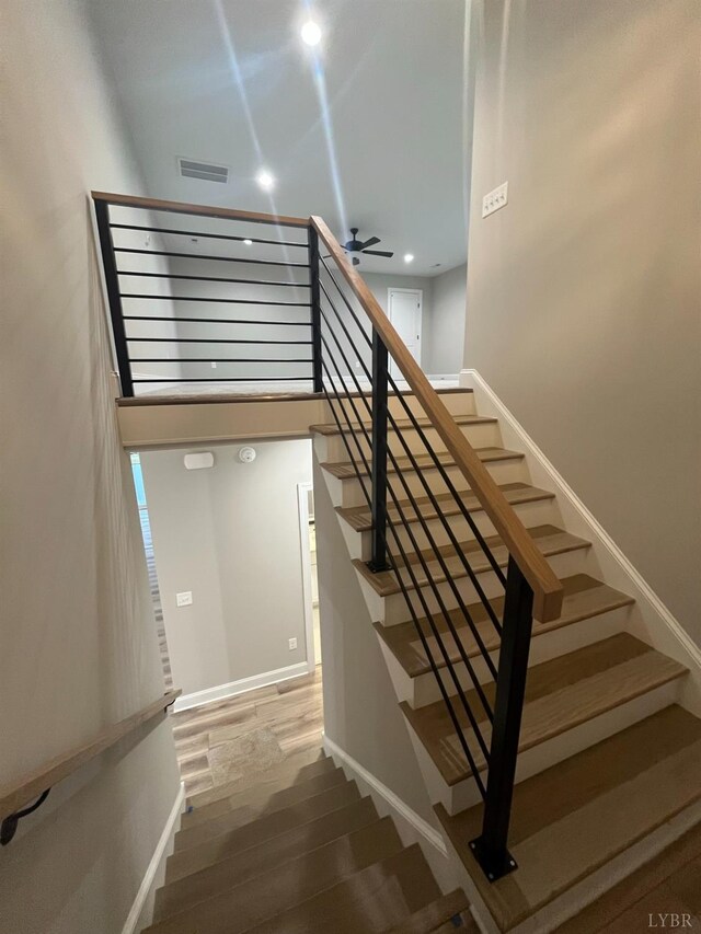 43 Grandset Dr, Forest, VA 24551 - stairs featuring wood finished floors, ceiling fan, recessed lighting, and baseboards
