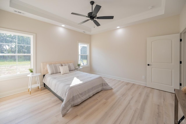 4 Live Oak Dr, Forest, VA 24551 - bedroom featuring light wood finished floors, recessed lighting, a raised ceiling, visible vents, and baseboards