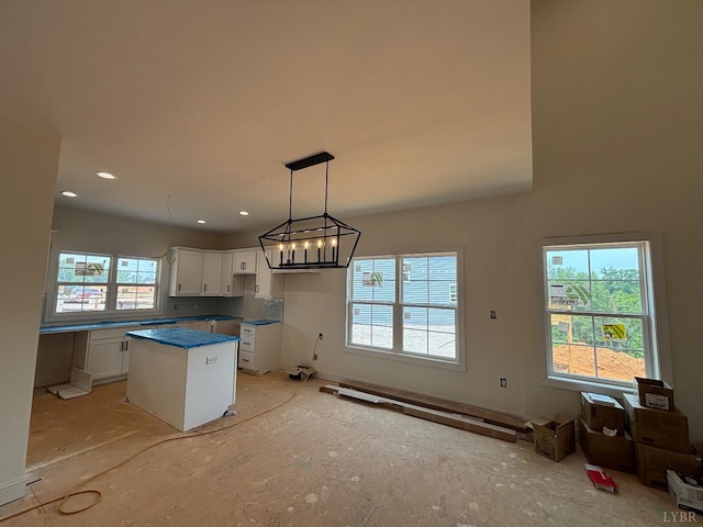 5 Live Oak Dr, Forest, VA 24551 - kitchen featuring a center island, white cabinets, a chandelier, decorative light fixtures, and recessed lighting