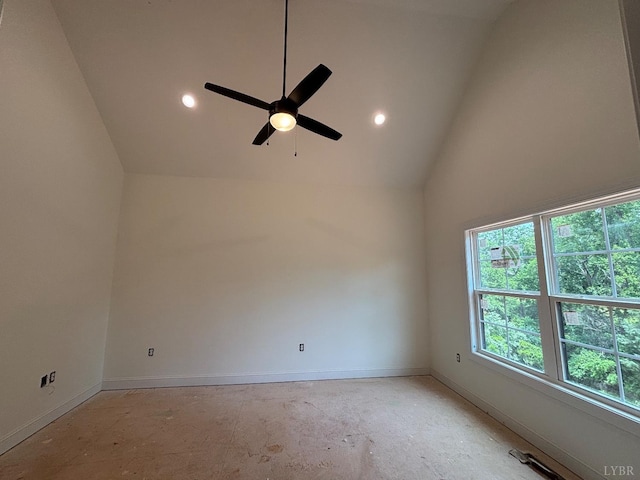 5 Live Oak Dr, Forest, VA 24551 - spare room with ceiling fan, high vaulted ceiling, and recessed lighting