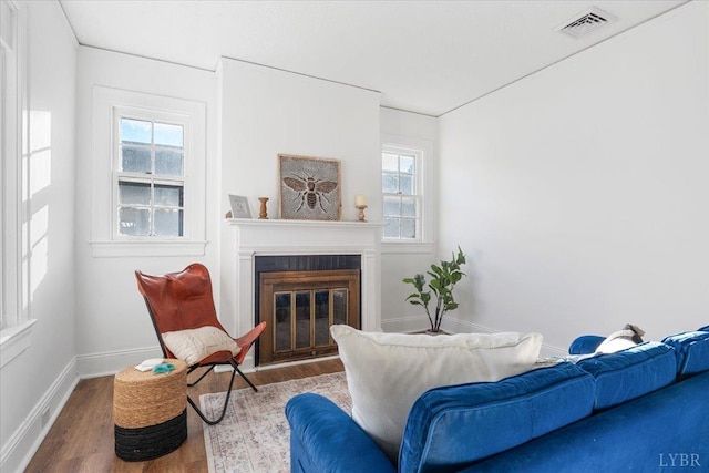319 Kemper Rd, Danville, VA 24541 - living area featuring wood finished floors, plenty of natural light, a fireplace with flush hearth, and baseboards