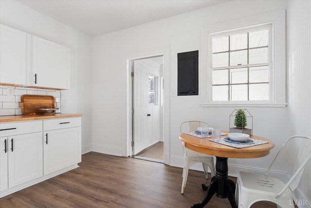 319 Kemper Rd, Danville, VA 24541 - dining area with electric panel, dark wood-style floors, and baseboards