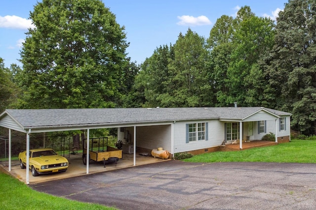 550 Mitchell Rd, Axton, VA 24054 - single story home with an attached carport, a front yard, roof with shingles, crawl space, and driveway