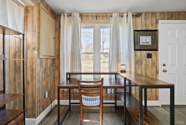 337 Virginia Ave, Appomattox, VA 24522 - dining space with wood finished floors, wood walls, and baseboards
