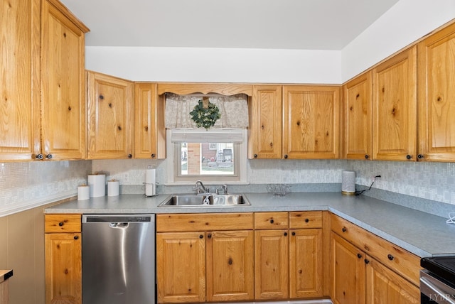 337 Virginia Ave, Appomattox, VA 24522 - kitchen featuring stainless steel appliances, a sink, decorative backsplash, and light countertops
