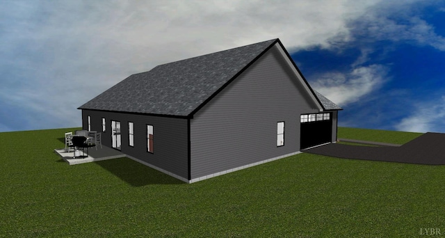 13 Pebble Rd, Rustburg, VA 24588 - view of side of property featuring a yard, a shingled roof, a patio area, and a garage