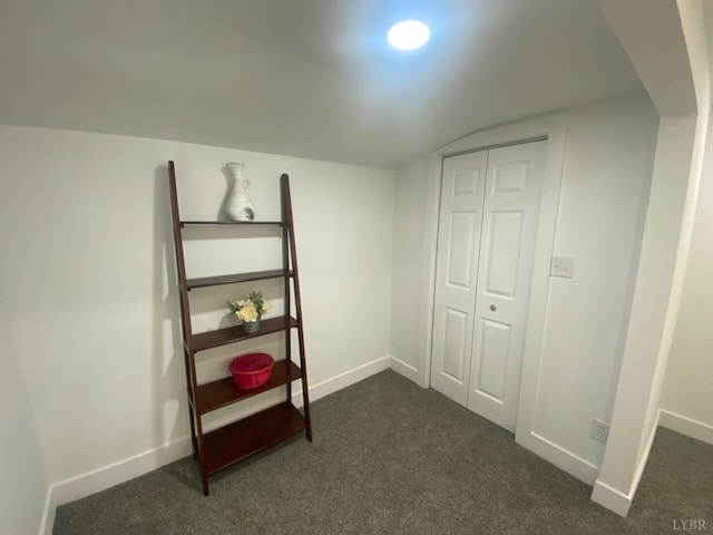 623 Monroe St, Lynchburg, VA 24504 - bedroom featuring dark carpet, lofted ceiling, baseboards, and a closet