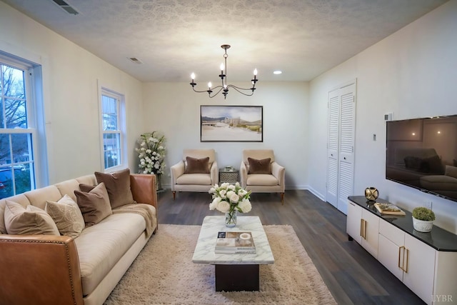 1417 Tunbridge Rd, Lynchburg, VA 24501 - living room featuring a chandelier, plenty of natural light, dark wood-type flooring, and recessed lighting