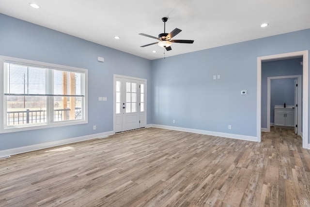 2135 Bellevue Rd, Forest, VA 24551 - unfurnished living room with light wood finished floors, a ceiling fan, and recessed lighting