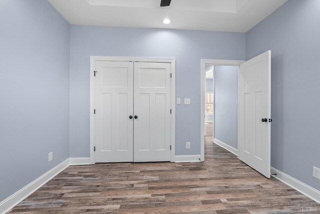 2135 Bellevue Rd, Forest, VA 24551 - unfurnished bedroom featuring wood finished floors, a closet, recessed lighting, and a ceiling fan