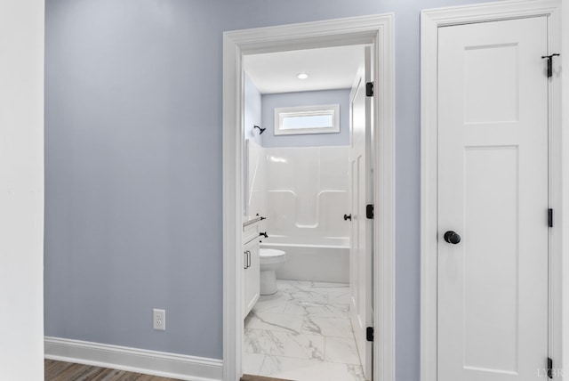 2135 Bellevue Rd, Forest, VA 24551 - bathroom with marble look tiles and bathtub / shower combination