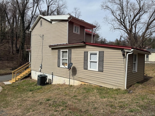 800 Spring St, Lynchburg, VA 24504 - view of side of property with a yard, central AC, and stairs
