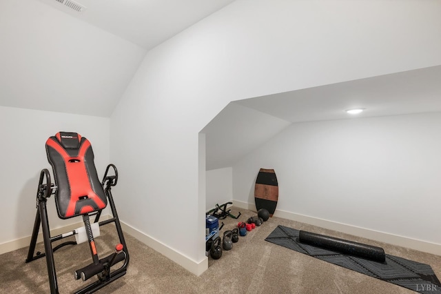 706 Elmwood Ave, Lynchburg, VA 24503 - exercise room with carpet, vaulted ceiling, baseboards, and visible vents