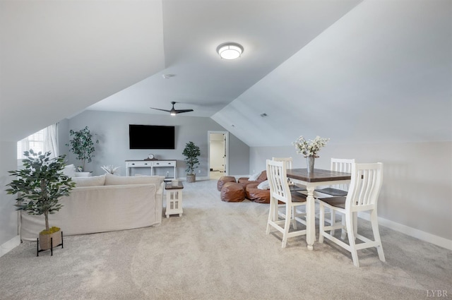 706 Elmwood Ave, Lynchburg, VA 24503 - living room featuring lofted ceiling, light carpet, baseboards, and ceiling fan