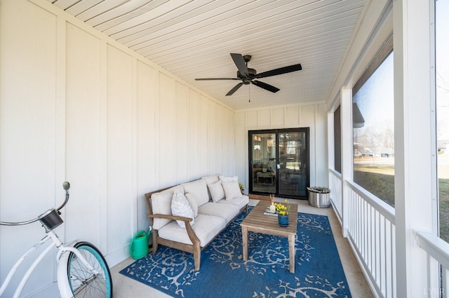 706 Elmwood Ave, Lynchburg, VA 24503 - sunroom with an outdoor hangout area, a decorative wall, and ceiling fan