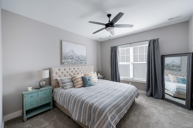 706 Elmwood Ave, Lynchburg, VA 24503 - bedroom with baseboards, a ceiling fan, visible vents, and dark carpet