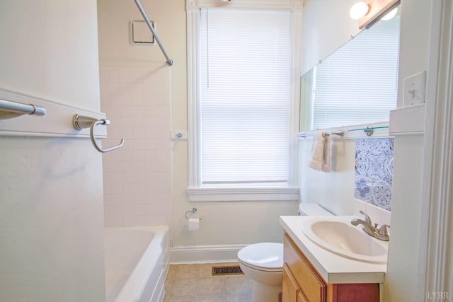 226 Denver Ave, Lynchburg, VA 24503 - bathroom with toilet, vanity, visible vents, tile patterned floors, and baseboards