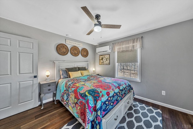 6892 Tolers Ferry Rd, Huddleston, VA 24104 - bedroom with baseboards, a wall mounted AC, and dark wood-style floors