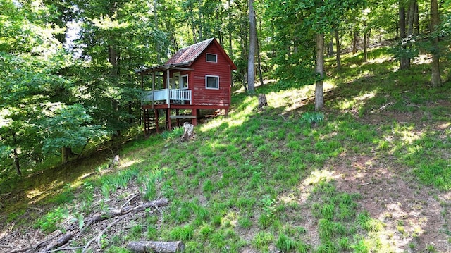506 Peters Hollow Rd, Monroe, VA 24574 - view of yard featuring a forest view and a deck
