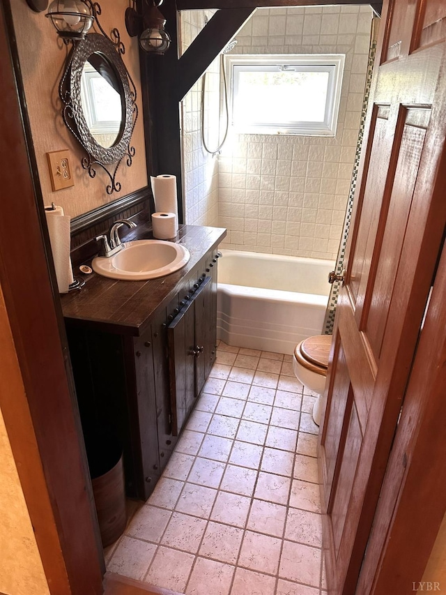 506 Peters Hollow Rd, Monroe, VA 24574 - full bathroom with tile patterned floors, toilet, shower / washtub combination, and vanity