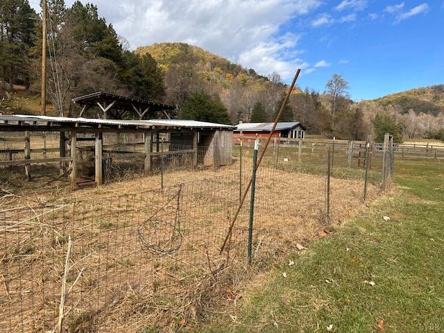 506 Peters Hollow Rd, Monroe, VA 24574 - view of yard with a mountain view, a rural view, an outdoor structure, and fence