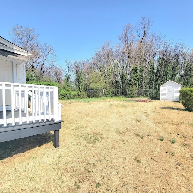 1640 Shaffer St, Lynchburg, VA 24501 - view of yard with an outbuilding, a wooden deck, and a storage shed