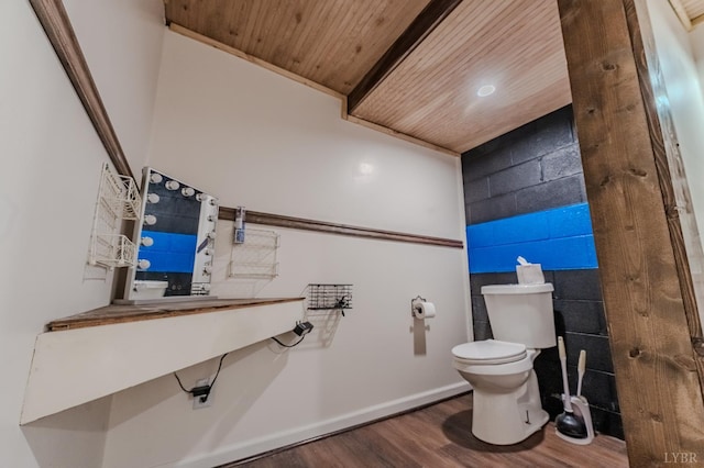 1553 Old Stage Rd, Amherst, VA 24521 - bathroom with wooden ceiling, wood finished floors, and concrete block wall