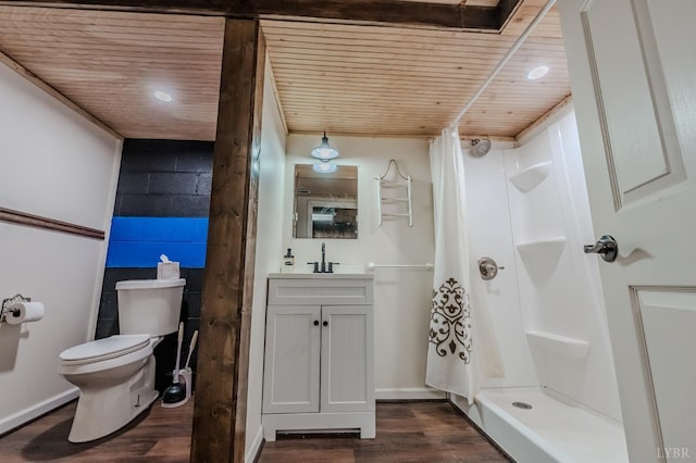 1553 Old Stage Rd, Amherst, VA 24521 - full bath with wooden ceiling, wood finished floors, vanity, and a shower with shower curtain