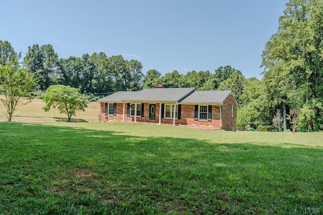 1553 Old Stage Rd, Amherst, VA 24521 - ranch-style house featuring a front yard, brick siding, and a chimney