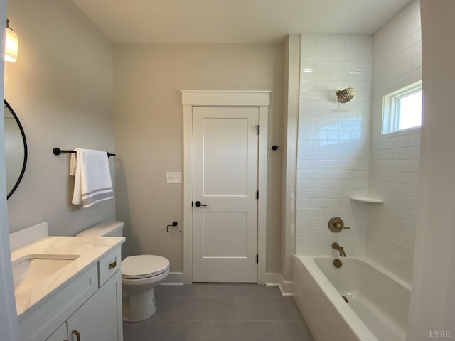 1267 Harborough Dr, Forest, VA 24551 - full bathroom featuring tile patterned floors, vanity, toilet, shower / bathtub combination, and baseboards