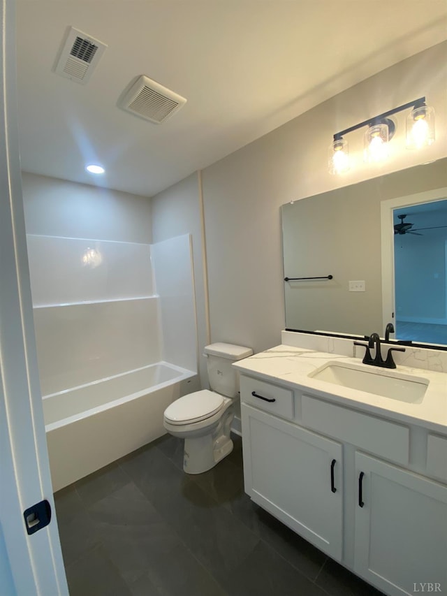 1267 Harborough Dr, Forest, VA 24551 - bathroom featuring toilet, vanity, shower / washtub combination, and tile patterned flooring