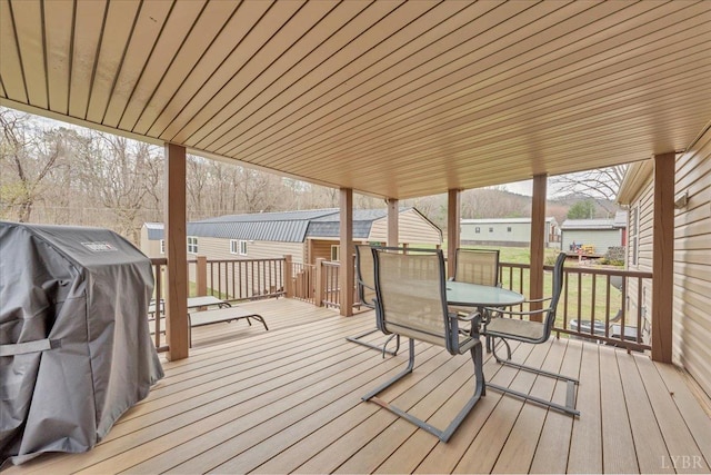 3554 Leffel Rd, Roanoke, VA 24018 - wooden deck with outdoor dining area and an outdoor structure