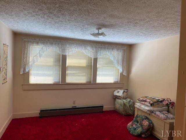1534 Main St, Altavista, VA 24517 - interior space with carpet, baseboard heating, a textured ceiling, and baseboards