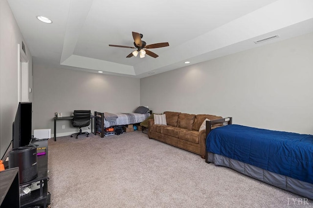 1055 Tori Ct, Forest, VA 24551 - carpeted bedroom featuring a raised ceiling, recessed lighting, baseboards, and a ceiling fan